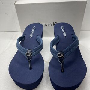 Calvin Klein Robyn Slip-On Logo Wedge Sandals, Blue, Women Size 7M Item#653